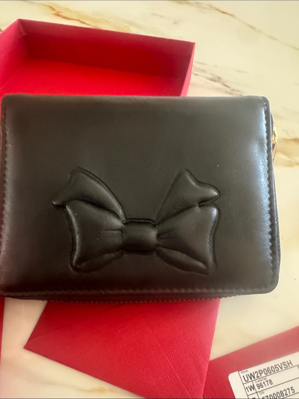 Valentino Black Leather Bow Zip wallet new - Picture 13 of 15